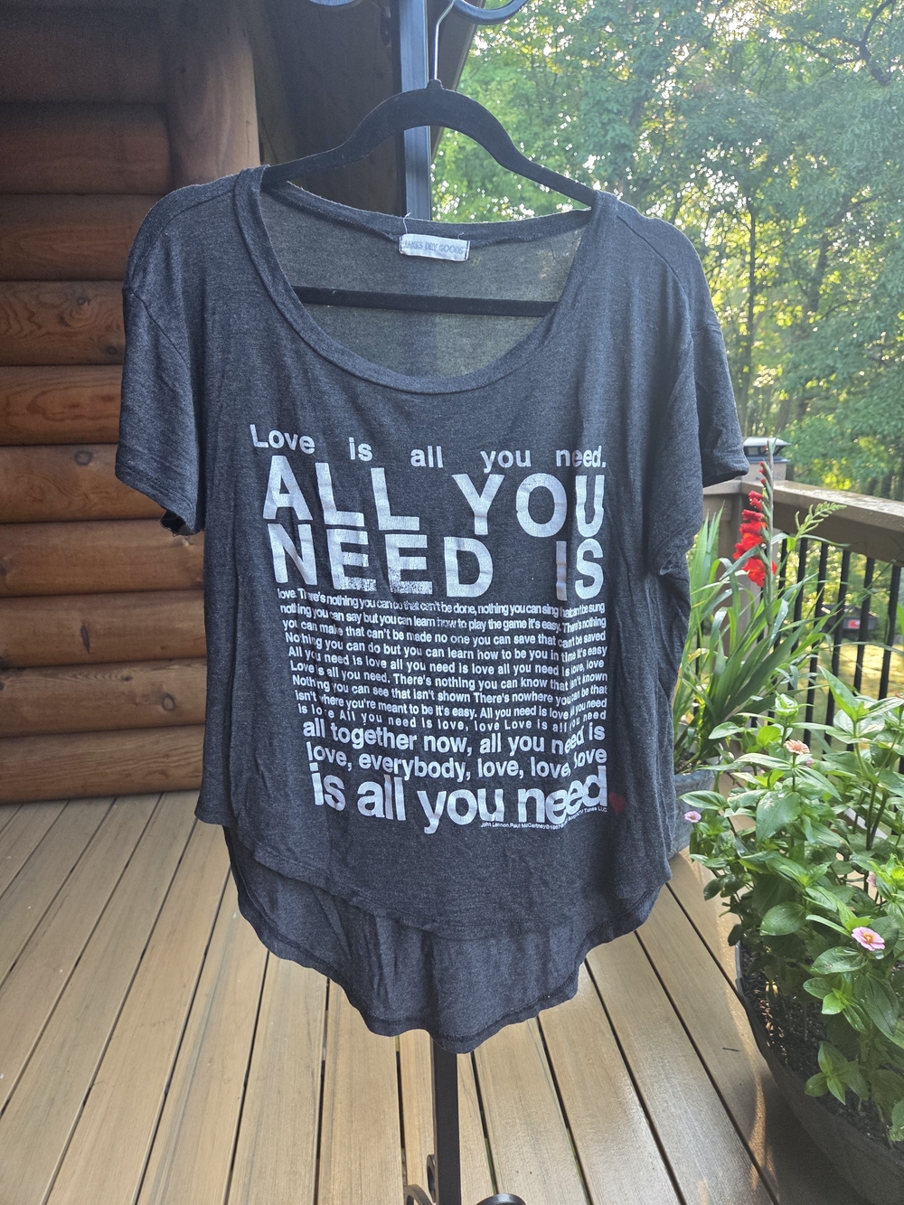 Graphic 'All You Need Is Love' Scoop Neck Tee - Charcoal